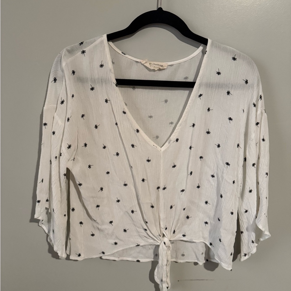 Elegant White Blouse with Black palm tree Pattern
